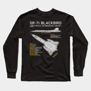 SR-71 Blackbird Blueprint US Aircraft Plane Airplane Long Sleeve T-Shirt